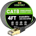 Cat 8 Ethernet Cable 4 FT Flat, High Speed 40Gbps 2000Mhz Braided Internet Cable with Gold Plated RJ45 Network LAN Cable SSTP, Heavy Duty Ethernet Cord Compatible for PS4/5, for Modems, PC/Laptop