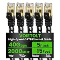 Cat 8 Ethernet Cable Flat 15 FT 5Pack, High Speed 40Gbps 2000Mhz Braided Internet Cable with Gold Plated RJ45 Network LAN Cable SSTP, Ethernet Cord Compatible for PS4/5, for Modems, PC/Laptop