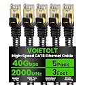 Cat 8 Ethernet Cable Flat 3 FT 5Pack, High Speed 40Gbps 2000Mhz Braided Internet Cable with Gold Plated RJ45 Network LAN Cable SSTP, Ethernet Cord Compatible for PS4/5, for Modems, PC/Laptop
