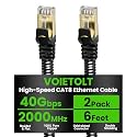 Cat 8 Ethernet Cable Flat 6 FT 2Pack, High Speed 40Gbps 2000Mhz Braided Internet Cable with Gold Plated RJ45 Network LAN Cable SSTP, Ethernet Cord Compatible for PS4/5, for Modems, PC/Laptop