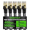Cat 8 Ethernet Cable Flat 7 FT 5Pack, High Speed 40Gbps 2000Mhz Braided Internet Cable with Gold Plated RJ45 Network LAN Cable SSTP, Ethernet Cord Compatible for PS4/5, for Modems, PC/Laptop