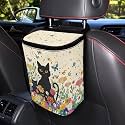 Cat Butterfly Colorful Daisy Pattern Car Trash Can with Lid and Zipper Portable Foldable Trash Bin for Car Interior Accessories Multipurpose Garbage Can Bags Storage Organizer