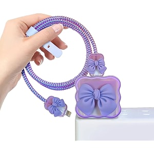 for 18-20w silicone bow charger case cover with 360-degree full protection new edition stylish charger cover charger for iphone for 18-20w usb-c power adapter purple
