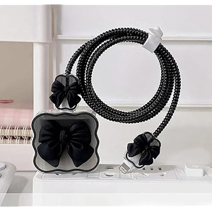 for 18-20w silicone bow charger case cover with 360-degree full protection new edition stylish charger cover charger for iphone for 18-20w usb-c power adapter black