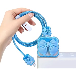 for 18-20w silicone bow charger case cover with 360-degree full protection new edition stylish charger cover chargr for iphone for 18-20w usb-c power adapter sky blue