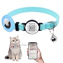 Cat Collar with Name Tag Breakaway with Airtag Holder: Kitten Collars for Girl Boy Cats with Writable Name Tags, Ultra Soft &amp; Cat Collar with Break Away Safety Buckle/Shareable Pet Profile (Blue)