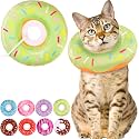 Cat Cone Collar Soft, Cute Cat Donut Collar After Surgery, Adjustable Kitten Recovery Cones to Stop Licking, Lightweight Neck Elizabethan Collars for Cats Kittens (Green, Medium)