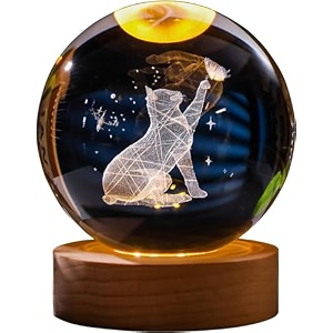 cat crystal ball night light 24 inch glass ball night lamp with woodern base decorations gifts for men women kids boys girlsteens h- cat crystal ball lamp led