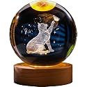 Cat Crystal Ball Night Light, 2.4 Inch Glass Ball Night Lamp with Woodern Base, Decorations Gifts for Men, Women, Kids, Boys, Girls,Teens (H- Cat Crystal Ball Lamp), Led