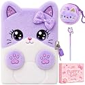 Cat Diary with Lock for Girls Ages 4-12, Fuzzy Secret Journal Notebook Set