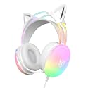 Cat Ear Gaming Headset with Microphone, RGB Rainbow Lighting, Surround Sound, 3.5mm Wired Over-Ear Headphones for PC/PS4/PS5/Switch/Laptop, Lightweight and Adjustable Headband,White