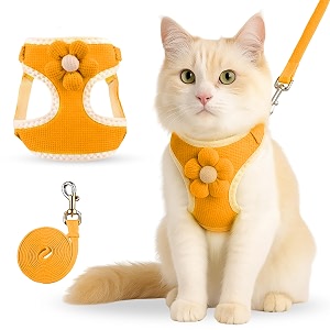 cat harness with leash - adjustable floral vest belt for persian cats amp small pets - soft padded escape proof cat neck belt for outdoor walks orange medium a39-66cm b32-60cm