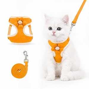 cat harness with leash - adjustable floral vest belt for persian cats amp small pets - soft padded escape proof cat neck belt for outdoor walks orange small a32-56cm b26-50cm