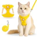 Cat Harness with Leash - Adjustable Floral Vest Belt for Persian Cats & Small Pets - Soft Padded Escape Proof Cat Neck Belt for Outdoor Walks (Yellow, Medium (A:39-66cm, B:32-60cm))