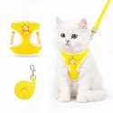 Cat Harness with Leash - Adjustable Floral Vest Belt for Persian Cats &amp; Small Pets - Soft Padded Escape Proof Cat Neck Belt for Outdoor Walks (Yellow, Small (A:32-56cm, B:26-50cm))