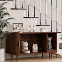 Cat Litter Box Enclosure with Scratch Pad, Sliding Door, 38.5" Cat Litter Furniture Hidden Litter Box Cabinet, Modern Indoor Cat House, TV Stand, Side End Table for Living Room (Walnut)