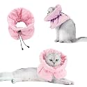 Cat Recovery Collar, Soft Adjustable Cone for Cats and Kittens, Lightweight Waterproof Elizabethan Collar for After-Surgery Care, Prevent Licking and Scratching, Neck Protector for Pets（Pink,M）