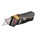 Cat Utility Knife Box Cutter Self-Retracting, Squeeze to Extend, Release to Retract, Lock Open w/Switch, Ergo Handle w/ 3 Safety-Tip Blades That Store Inside - 240071