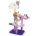 Cat Tower Purple Activity Trees, Indoor Cat Scratching Post with Tree Hole and Sisal Scratching Post, with Plush Dangling Balls Pet Jungle Gym, Cat Climbing Tower Pet Play Condo Furniture