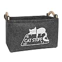 Vumdua Cat Toy Box, Grey Felt Cat Toy Storage Basket with Handles, Perfect for Organizing Pet Supplies