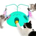 Cat Toys, Interactive Cat Toy for Indoor Cats, Automatic Interactive Kitten Toy, Fluttering Feather, Track Balls, Rotating Track Feather Enrichment Kitty Toys for Multi-cat Family (Green)