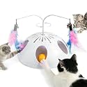 Cat Toys, Interactive Cat Toy for Indoor Cats, Automatic Interactive Kitten Toy, Fluttering Feather, Track Balls, Rotating Track Feather Enrichment Kitty Toys for Multi-cat Family (White)