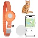 Cat Tracker, GPS Tracker Compatible with Apple Find My App(Only iOS), Waterproof Cat Tracker Collar with Bell and Safety Elastic Buckle, No Monthly Fee Pet Trackers for Vehicles, Pets, Kids,Orange