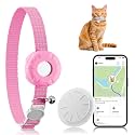 Cat Tracker, GPS Tracker Compatible with Apple Find My App(Only iOS),Cat Tracker Collar with Bell and Safety Elastic Buckle,No Monthly Fee,Territory &amp; Location History,Pink