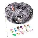 Cat Tunnel Bed with 20 Pcs Interactive Toys, 3-in-1 DIY Collapsible Plush Cat Tube with Washable Mat, Large Indoor Play Tunnel Cave for Kittens and Small Animals
