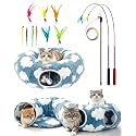 Cat Tunnel Bed with Toys – Large Collapsible Play Tube (Blue)