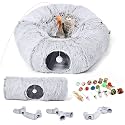 Cat Tunnels Bed with 1 Straight Tunnel and 20 Pet Toys - 5 Shapes DIY Indoor Cats Cave - Detachable Soft Cat Donut for Kitten Puppy Rabbit Ferret