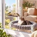 Cat Window Perch with Bird Feeder, 50 lb Suction Cup Window Cat Bed, L Size