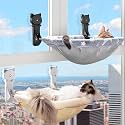 JUNSPOW Cat Window Perch Cordless, Glow in The Dark & Stable Cat Beds- Breathable Window Hammock for Overlooking, Sunbathing and Climbing - Maximum Hold Up to 40lb(Grey+Cream)