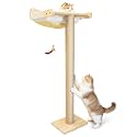 Cat Window Perch Hammock with 3-Piece Detachable Sisal Scratching Posts, White Fluffy Cusion, Drill-Free Suction Cup Mount, Multi-Level Climbing Perch for Bird Watching, 45 LBS Capacity