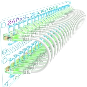 sokqovt cat6a patch cables slim 05ft 24 pack flexible ethernet cable 10g 550mhz 28awg pure copper cat6 for network cabinet cat 6 white