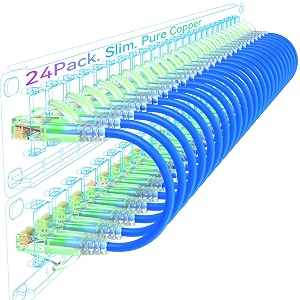 sokqovt cat6a patch cables slim 15ft 24 pack flexible ethernet cable 10g 550mhz 28awg pure copper cat6 for network cabinet blue