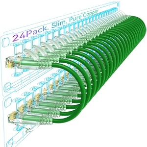 sokqovt cat6a patch cables slim 15ft 24 pack flexible ethernet cable 10g 550mhz 28awg pure copper cat6 for network cabinet blue