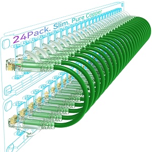 sokqovt cat6a patch cables slim 1ft 24 pack flexible cat6 ethernet patch cable 10g 550mhz 28awg pure copper cat6 patch cable for network cabinet cat 6 patch cable green