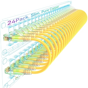 sokqovt cat6a patch cables slim 1ft 24 pack flexible cat6 ethernet cable 10g 550mhz 28awg pure copper cat6 for network cabinet yellow
