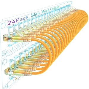 sokqovt cat6a patch cables slim 6ft 24 pack flexible ethernet cable 10g 550mhz 28awg pure copper cat6 for network cabinet black