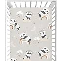 CaTaKu Crib Sheets for Girls Boys Pandas Rainbows Clouds Baby Sheets for Crib,Neutral Toddler Mini Crib Mattress Sheets Fitted for Nursery Bed 27"x 39"