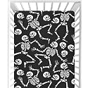 CaTaKu Halloween Skull Black Crib Sheets for Baby Girls Boys,Neutral Mini Crib Mattress Sheets Fitted, Baby Nursery Bed Sheet for Crib Toddler Mattress 27"x 39"