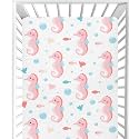 CaTaKu Pink Cute Seahorse Baby Girls Fitted Crib Sheets for Mini Mattress Infant Newborn Nursery Bed Toddler Sheets Pink Cute Seahorse 27"x 39"