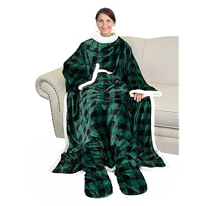 catalonia sherpa wearable blanket with sleeves amp foot pockets for adult women men comfy snuggle wrap sleeved throw blanket robe gift idea plaid