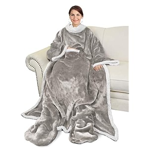 catalonia sherpa wearable blanket with sleeves amp foot pocket for adults
