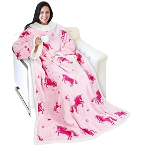 catalonia sherpa wearable blanket with sleeves arms comfy sleeved tv wrap blanket large snuggly throw for women and men gift for herunicorn