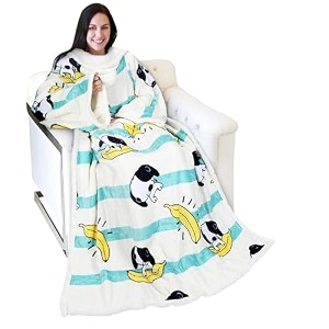 catalonia sherpa wearable blanket with sleeves arms comfy sleeved tv wrap blanket large snuggly throw for women and men gift for her banana dog