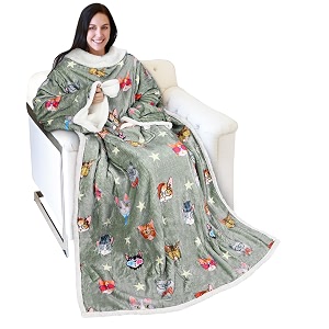 catalonia sherpa wearable blanket with sleeves arms comfy sleeved tv wrap blanket large snuggly throw for women and men gift for her banana dog
