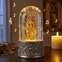 Catholic Virgin Mary Water Glitter Snow Globe with Silent Night Music, Mother Mary Statue Night Light with 6 Hours Timer, Religious Gifts for Women Mom Grandma, Prayer Room Decor, Silver