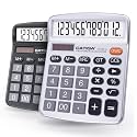 CATIGA Desktop Calculator, 12 Digit Large LCD Display, Dual Power, Sensitive Big Button, Standard Function Calculators for Office, School and Business, CD-2786 2 Pack, Black & Silver